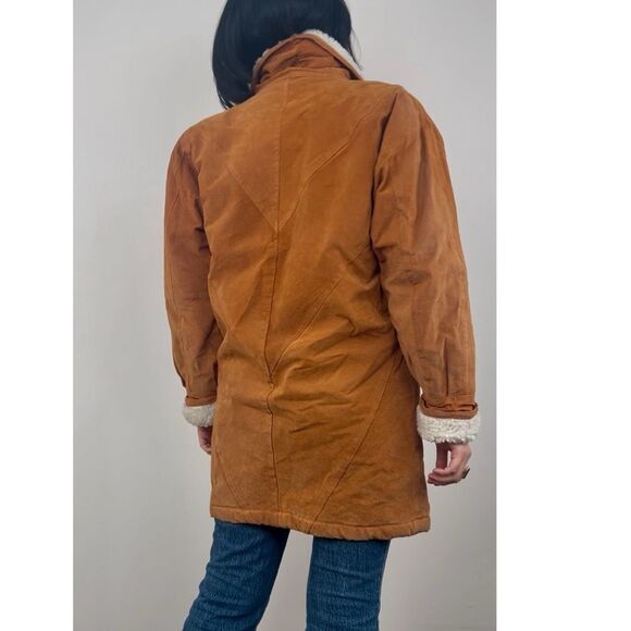 Vintage Suede Brown Genuine Leather Sherpa Coat - Picture 4 of 8